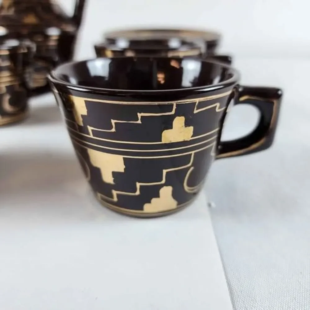 Brown and Gold Handmade Mexican Artesian Ceramic Espresso Set